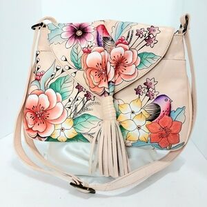 Anna by Anuschka Hand-Painted, Birds and flowers Tassel Front Crossbag Bag